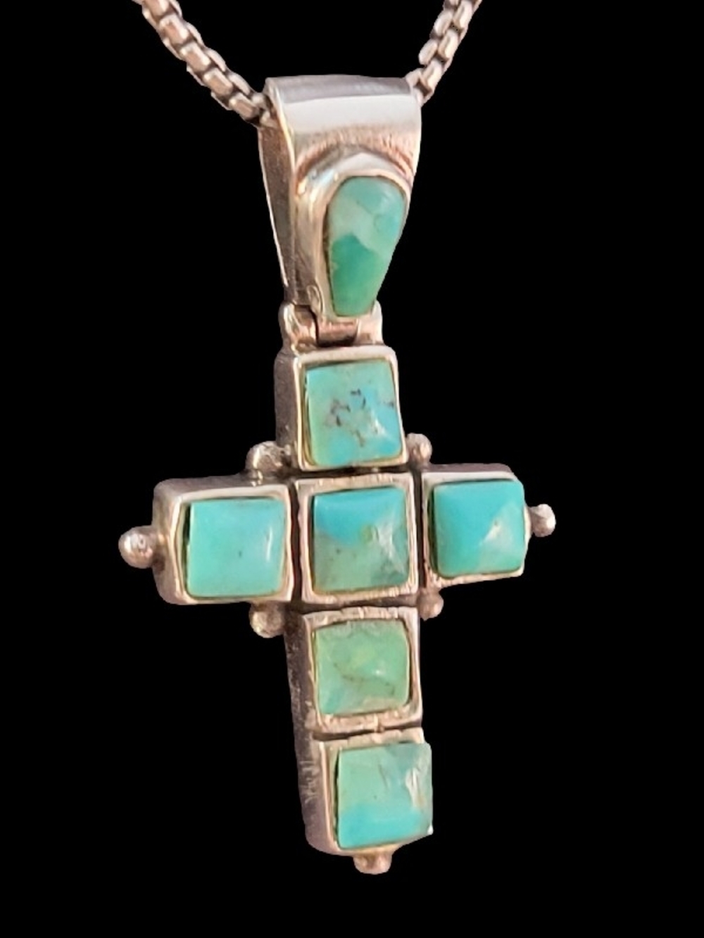 Barse Sterling Cross Blue Turquoise Pendant Necklace NEW